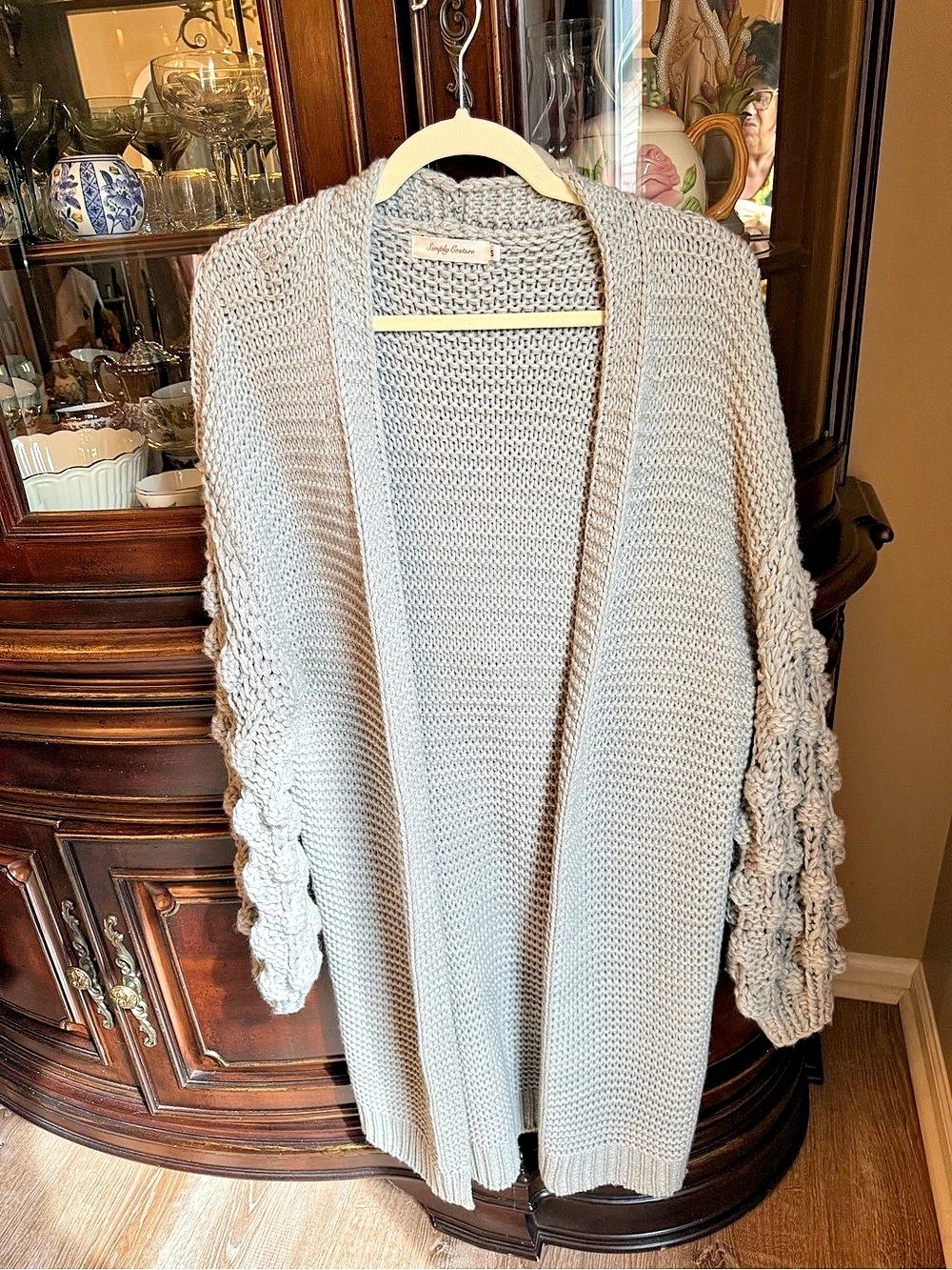 Simply Couture Winter Casual Open Front Pom Long Sleeve Crochet Knit Cardigan
